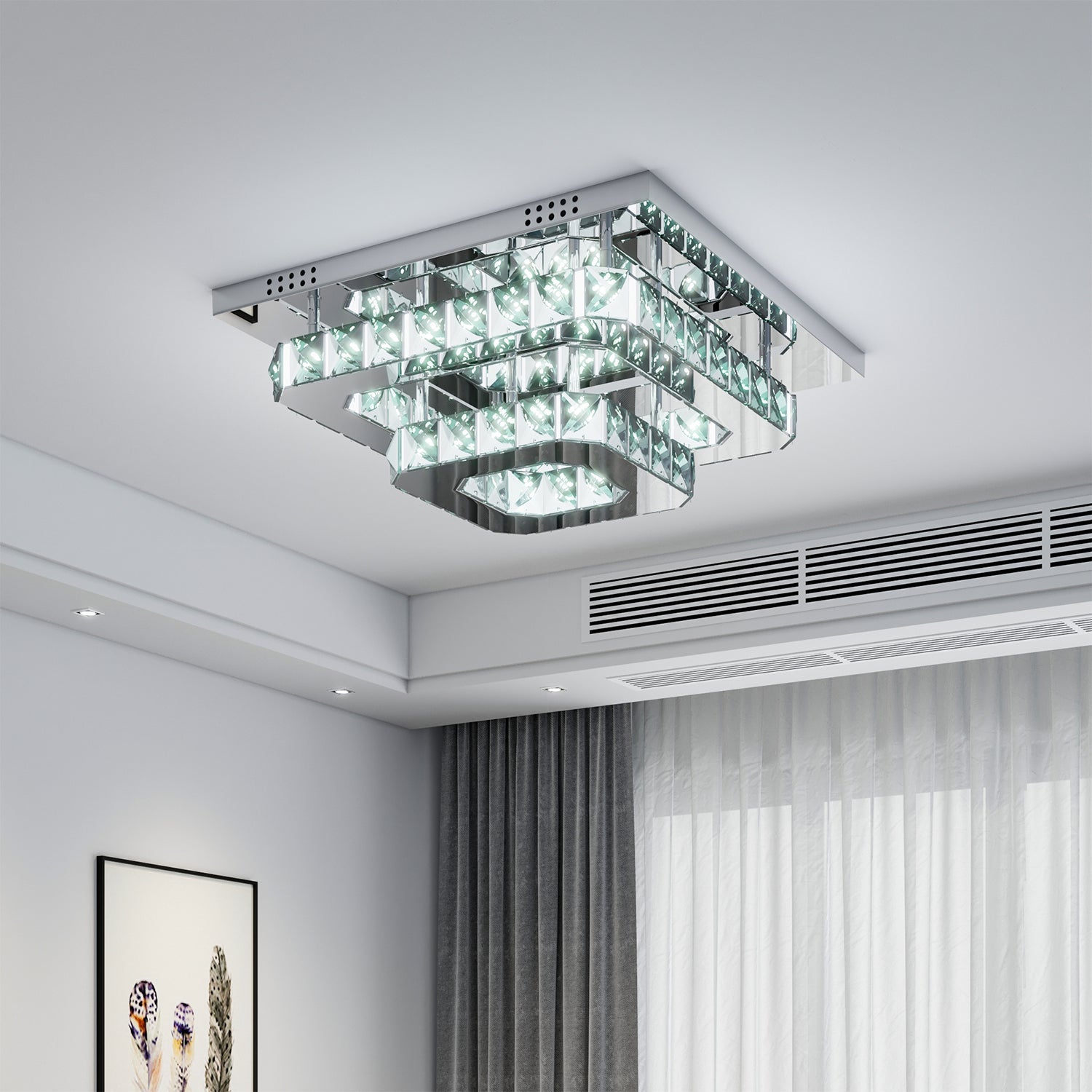 Modern Square Tiered Crystal Ceiling Light