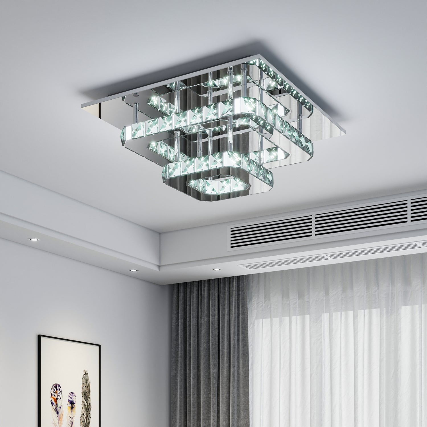 Modern Square Tiered Crystal Ceiling Light