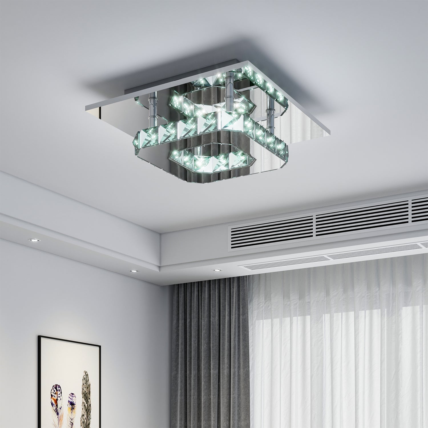 Modern Square Tiered Crystal Ceiling Light