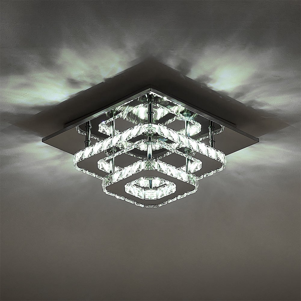 Modern Square Tiered Crystal Ceiling Light