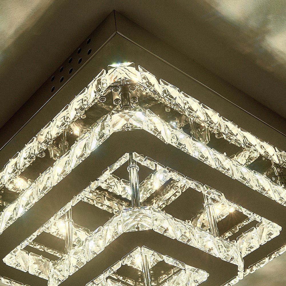 Modern Square Tiered Crystal Ceiling Light