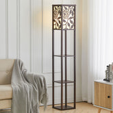 Floor Lamp with Vine Leaves Linen Shade 3 Layers Modern Reading Lamp