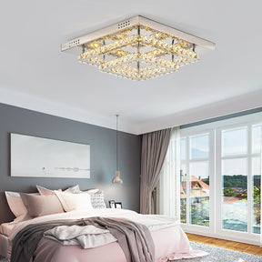 Modern Square Tiered Crystal Ceiling Light