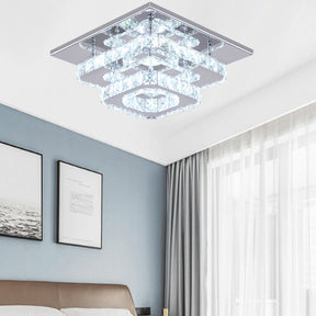 Modern Square Tiered Crystal Ceiling Light